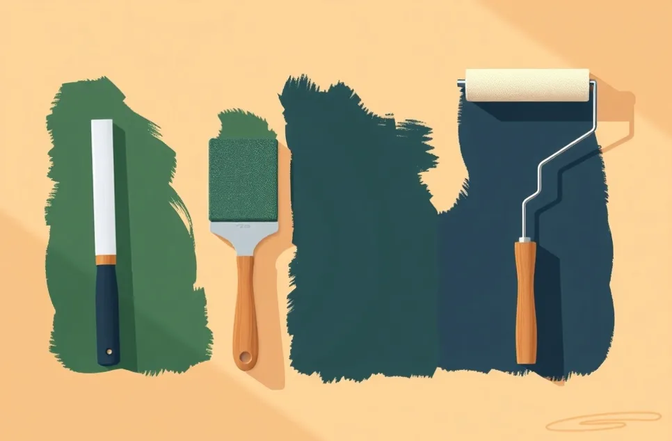 Outils de peinture disposés dans l'ordre des étapes du chantier