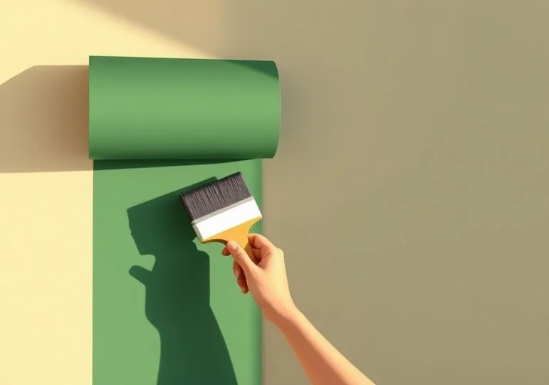 Pose de papier peint, rouleau et brosse à maroufler